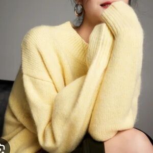 Oversized Half Mock Neck Wool Alpaca  $239.00 CAD butter yellow